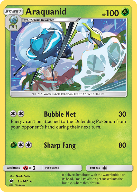 Araquanid (Burning Shadows SET) (Pokémon) (Stage 1) (Grass) (HP: 100) (Rare) (PKM Burning Shadows SET-61)
