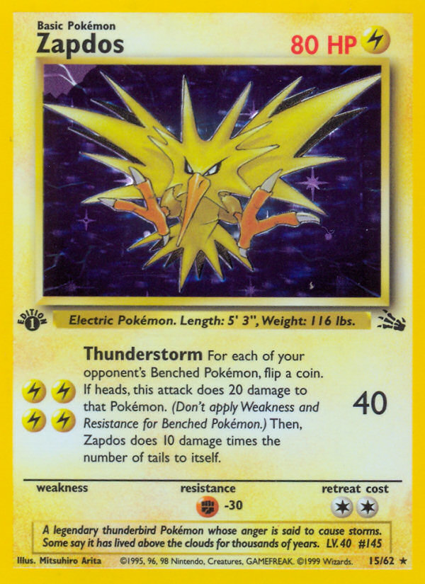 Zapdos (Fossil SET) (Pokémon) (Basic) (Lightning) (HP: 80) (Rare Holo) (PKM Fossil SET-7)