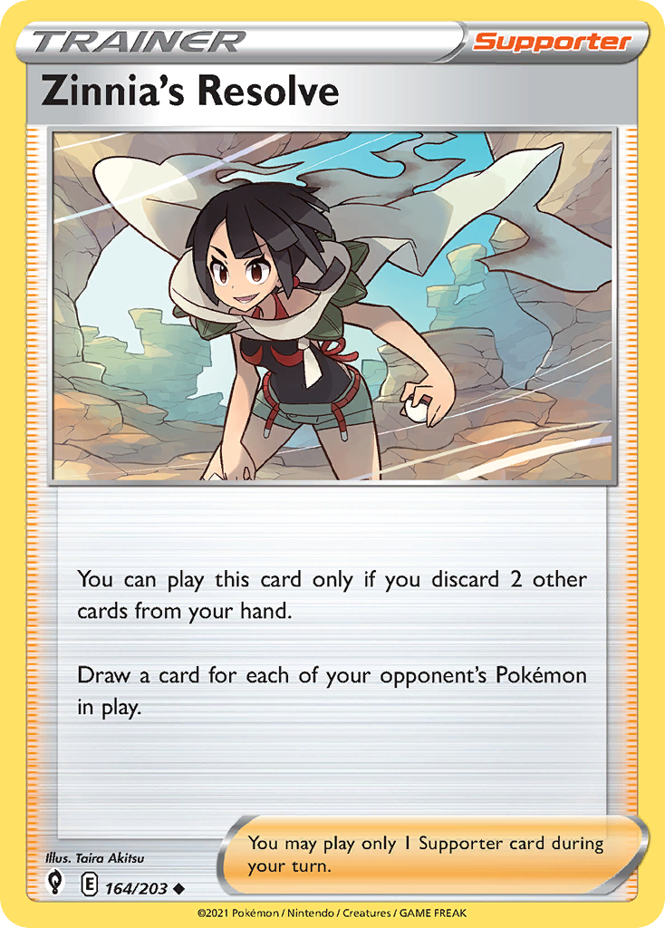 Zinnia's Resolve (Evolving Skies SET) (Trainer) (Supporter) (Uncommon) (PKM Evolving Skies SET-73)