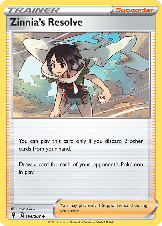 Zinnia's Resolve (Evolving Skies SET) (Trainer) (Supporter) (Uncommon) (PKM Evolving Skies SET-73)