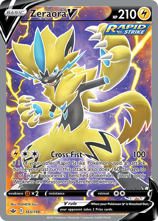 Zeraora V (Chilling Reign SET) (Pokémon) (Basic, V, Rapid Strike) (Lightning) (HP: 210) (Rare Ultra) (PKM Chilling Reign SET-74)