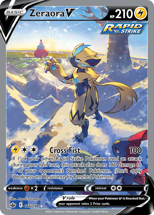 Zeraora V (Chilling Reign SET) (Pokémon) (Basic, V, Rapid Strike) (Lightning) (HP: 210) (Rare Ultra) (PKM Chilling Reign SET-75)