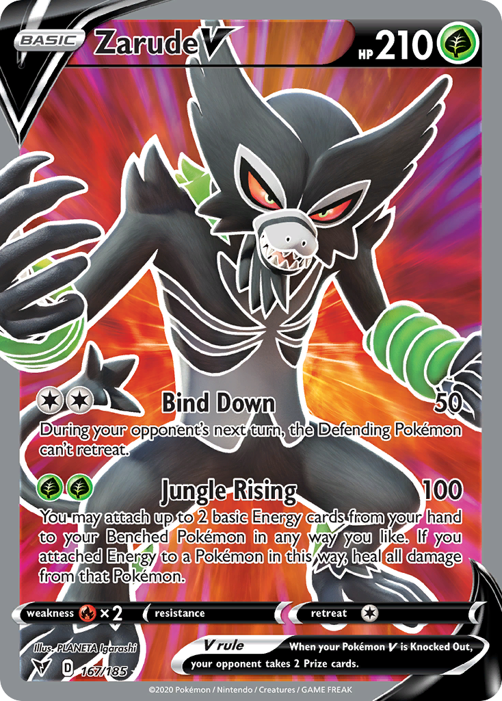 Zarude V (Vivid Voltage SET) (Pokémon) (Basic, V) (Grass) (HP: 210) (Rare Ultra) (PKM Vivid Voltage SET-76)