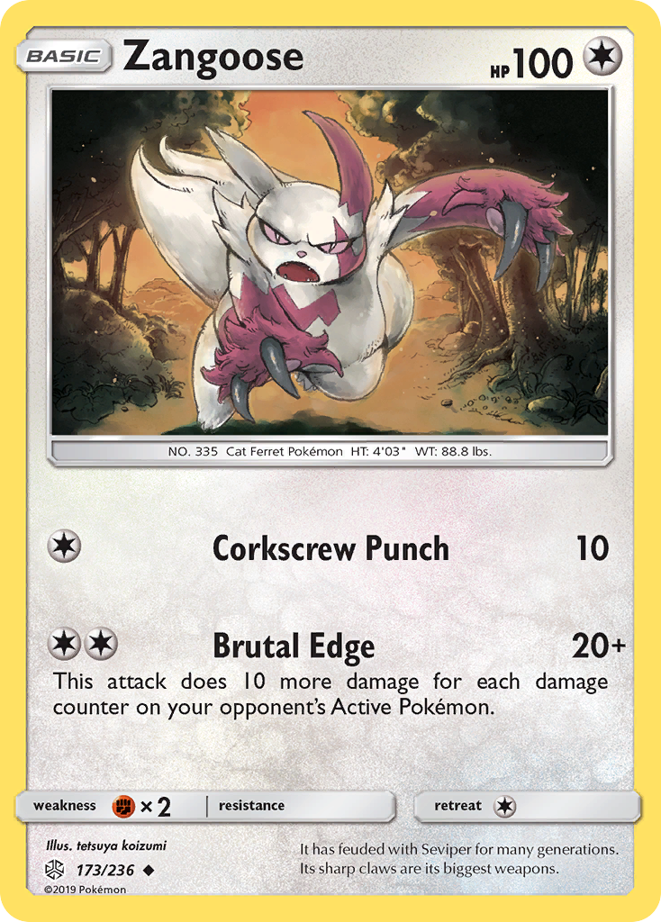 Zangoose (Cosmic Eclipse SET) (Pokémon) (Basic) (Colorless) (HP: 100) (Uncommon) (PKM Cosmic Eclipse SET-84)