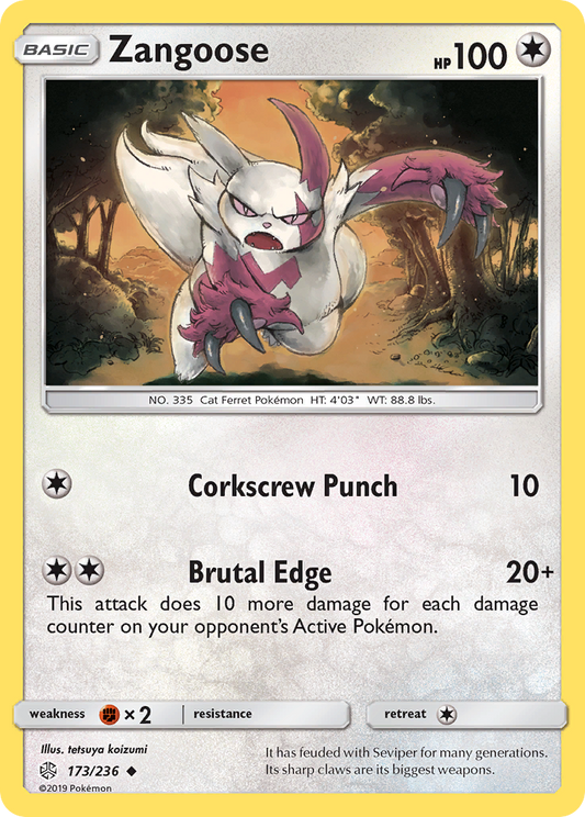 Zangoose (Cosmic Eclipse SET) (Pokémon) (Basic) (Colorless) (HP: 100) (Uncommon) (PKM Cosmic Eclipse SET-84)