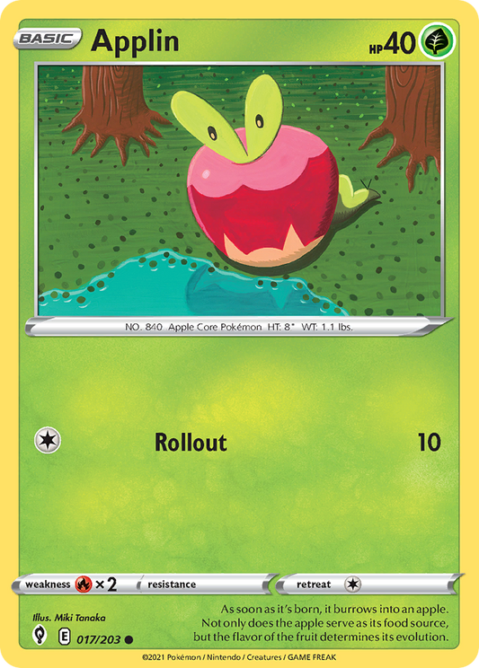 Applin (Evolving Skies SET) (Pokémon) (Basic) (Grass) (HP: 40) (Common) (PKM Evolving Skies SET-79)