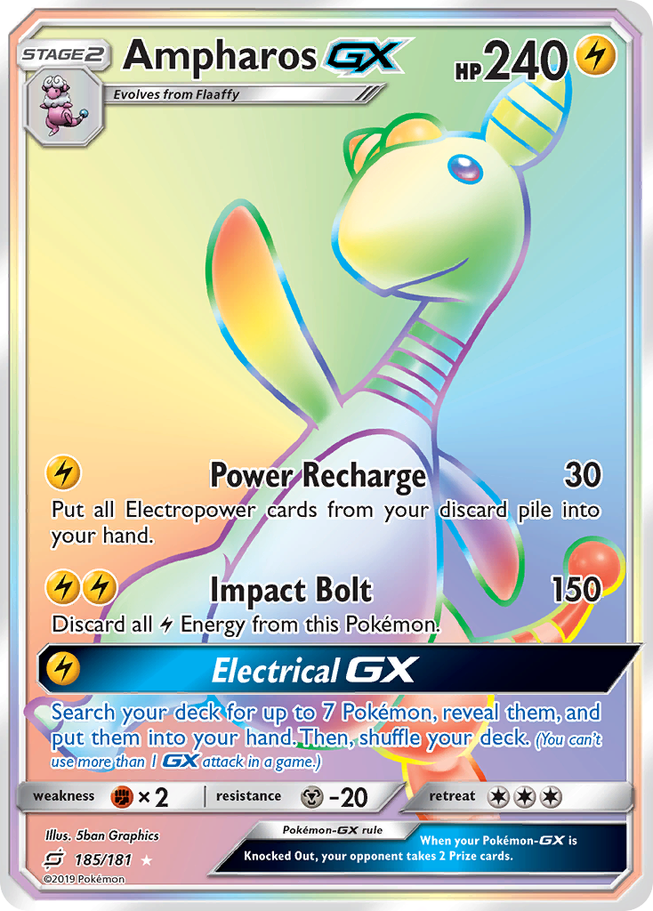 AmpharosGX (Team Up SET) (Pokémon) (Stage 2, GX) (Lightning) (HP: 240) (Rare Rainbow) (PKM Team Up SET-98)