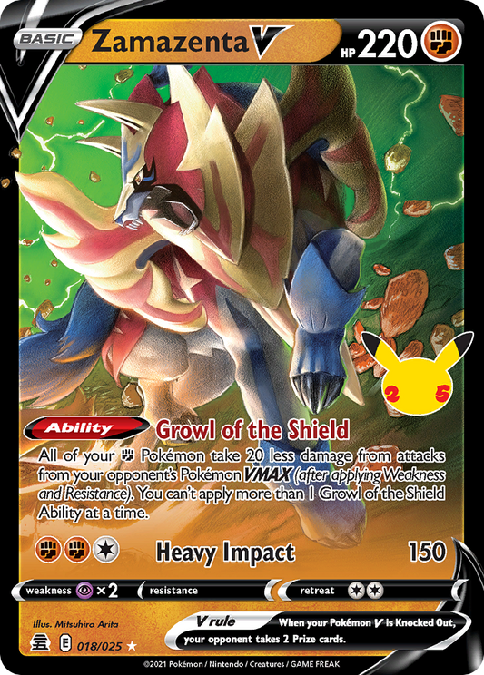 Zamazenta V (Celebrations SET) (Pokémon) (Basic, V) (Fighting) (HP: 220) (Rare Holo V) (PKM Celebrations SET-10)