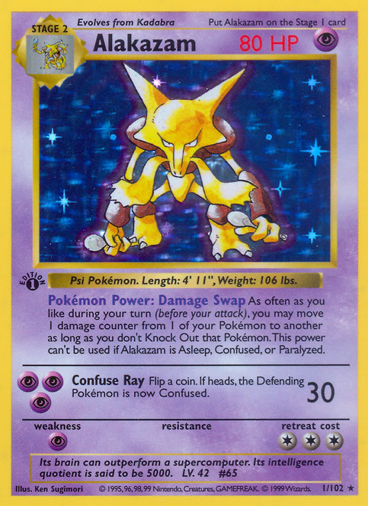 Alakazam (Base SET) (Pokémon) (Stage 2) (Psychic) (HP: 80) (Rare Holo) (PKM Base SET-1)