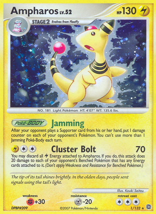 Ampharos (Secret Wonders SET) (Pokémon) (Stage 2) (Lightning) (HP: 130) (Rare Holo) (PKM Secret Wonders SET-1)