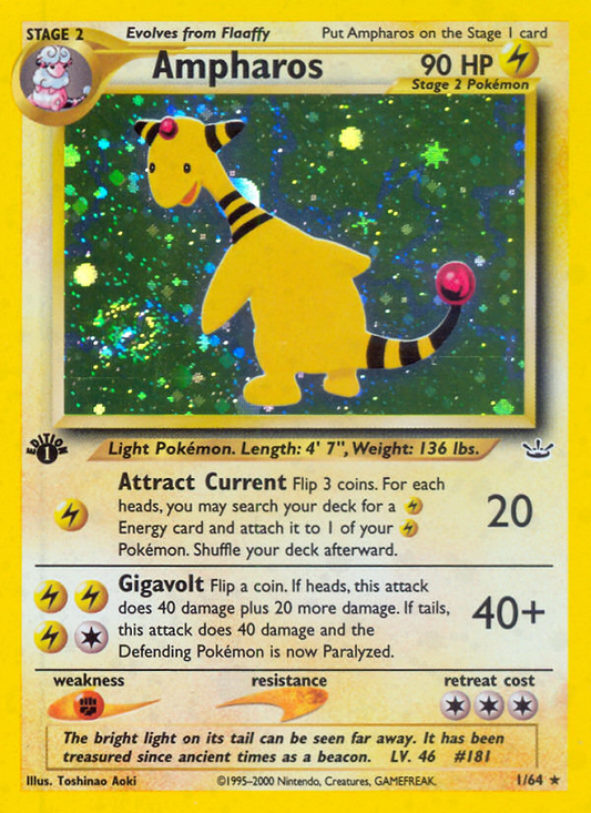 Ampharos (Neo Revelation SET) (Pokémon) (Stage 2) (Lightning) (HP: 90) (Rare Holo) (PKM Neo Revelation SET-1)