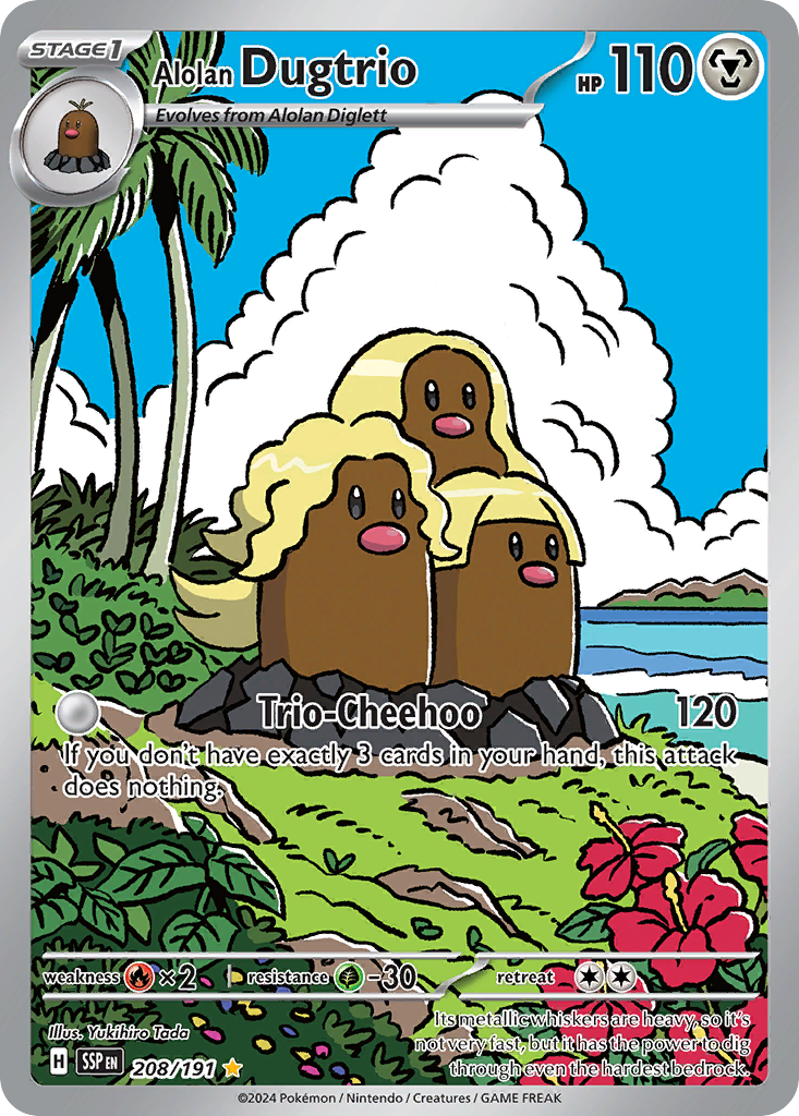 Alolan Dugtrio (Surging Sparks SET) (Pokémon) (Stage 1) (Metal) (HP: 110) (Illustration Rare) (PKM Surging Sparks SET-122)