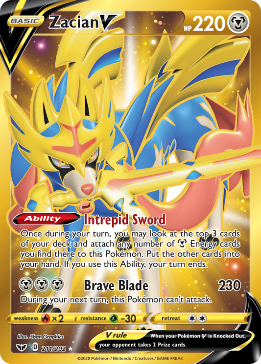 Zacian V (Sword & Shield SET) (Pokémon) (Basic, V) (Metal) (HP: 220) (Rare Secret) (PKM Sword & Shield SET-126)
