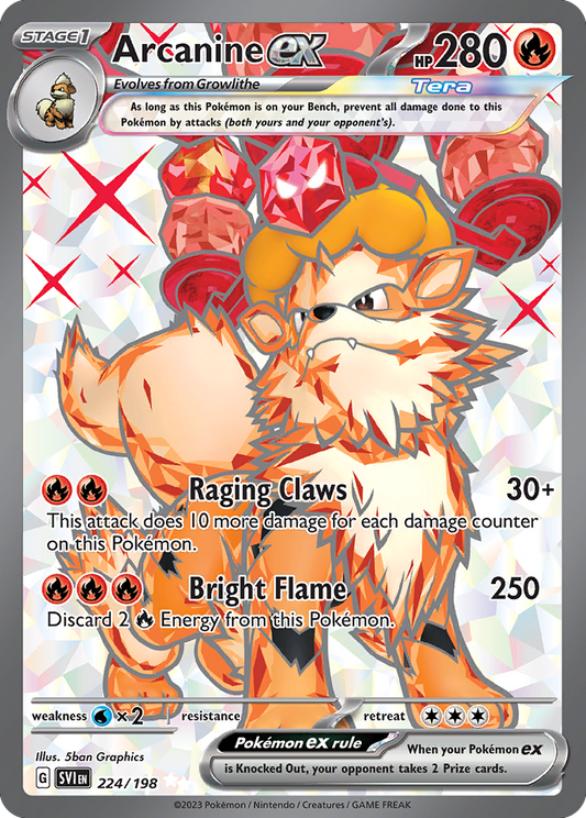 Arcanine ex (Scarlet & Violet SET) (Pokémon) (Stage 1, Tera, ex) (Fire) (HP: 280) (Ultra Rare) (PKM Scarlet & Violet SET-140)