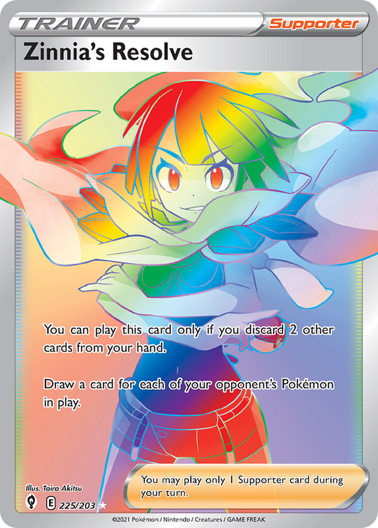 Zinnia's Resolve (Evolving Skies SET) (Trainer) (Supporter) (Rare Rainbow) (PKM Evolving Skies SET-141)
