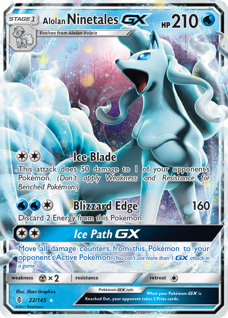 Alolan NinetalesGX (Guardians Rising SET) (Pokémon) (Stage 1, GX) (Water) (HP: 210) (Rare Holo GX) (PKM Guardians Rising SET-93)