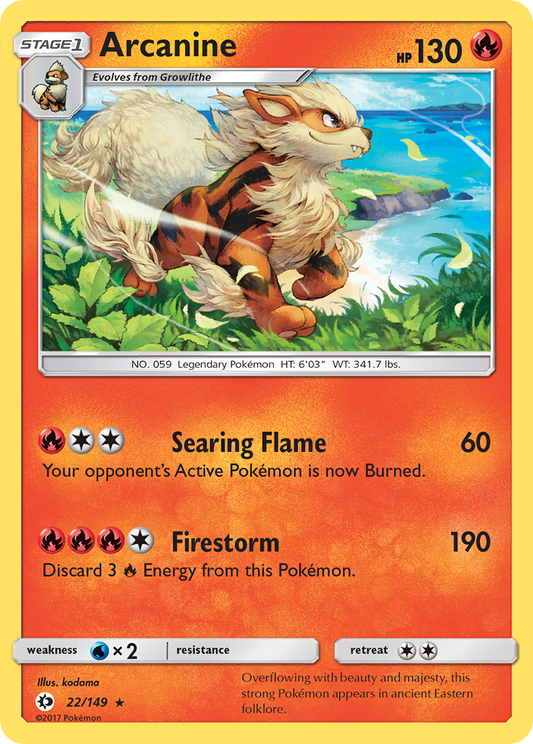 Arcanine (Sun & Moon SET) (Pokémon) (Stage 1) (Fire) (HP: 130) (Rare Holo) (PKM Sun & Moon SET-89)