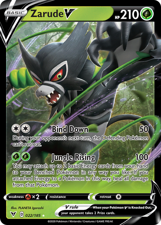 Zarude V (Vivid Voltage SET) (Pokémon) (Basic, V) (Grass) (HP: 210) (Rare Holo V) (PKM Vivid Voltage SET-119)