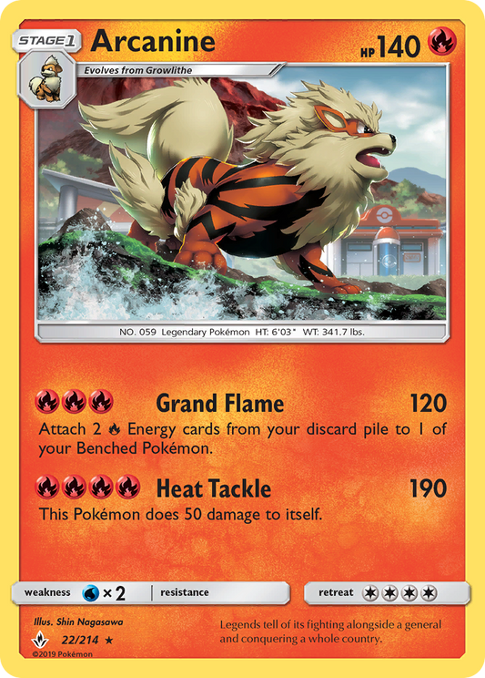 Arcanine (Unbroken Bonds SET) (Pokémon) (Stage 1) (Fire) (HP: 140) (Rare Holo) (PKM Unbroken Bonds SET-139)