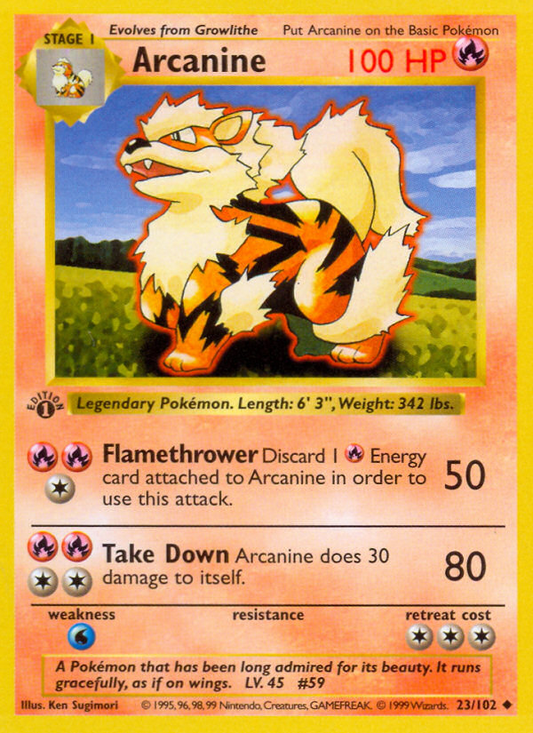 Arcanine (Base SET) (Pokémon) (Stage 1) (Fire) (HP: 100) (Uncommon) (PKM Base SET-19)
