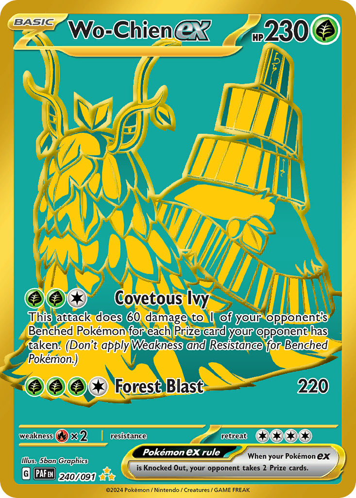 WoChien ex (Paldean Fates SET) (Pokémon) (Basic, ex) (Grass) (HP: 230) (Hyper Rare) (PKM Paldean Fates SET-158)