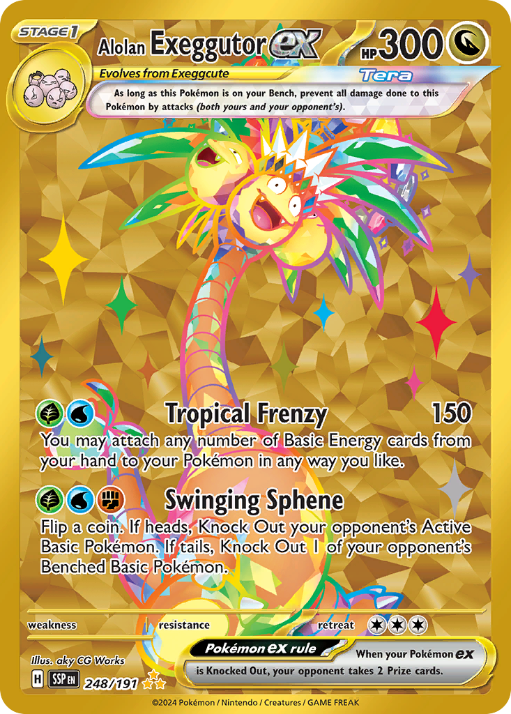 Alolan Exeggutor ex (Surging Sparks SET) (Pokémon) (Stage 1, Tera, ex) (Dragon) (HP: 300) (Hyper Rare) (PKM Surging Sparks SET-166)