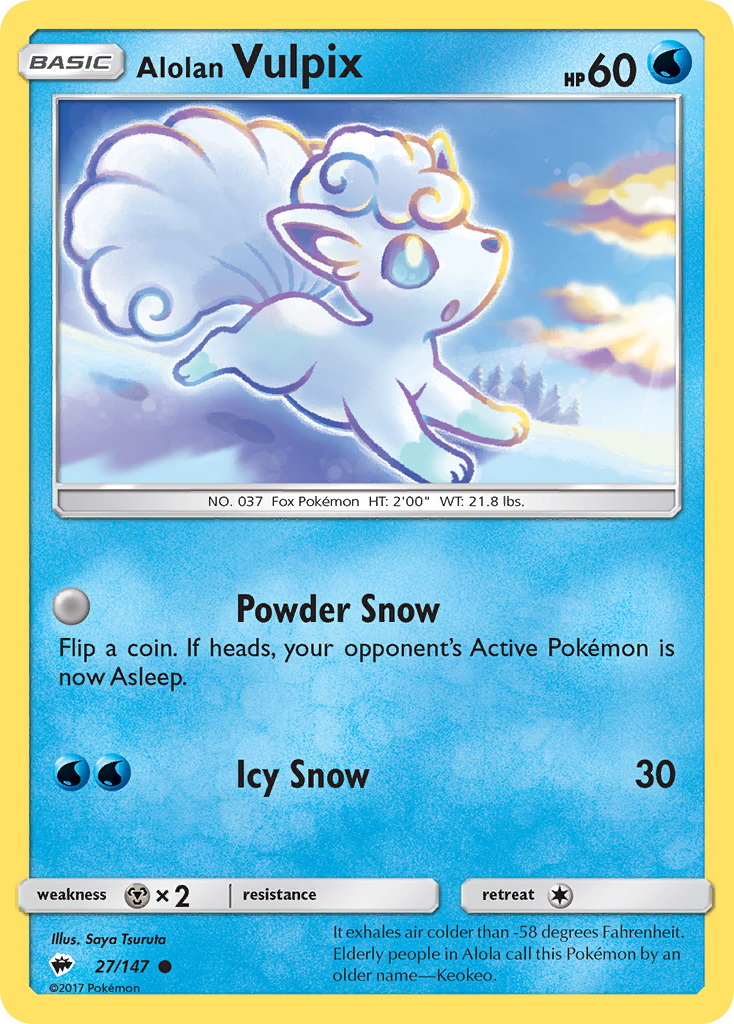 Alolan Vulpix (Burning Shadows SET) (Pokémon) (Basic) (Water) (HP: 60) (Common) (PKM Burning Shadows SET-95)