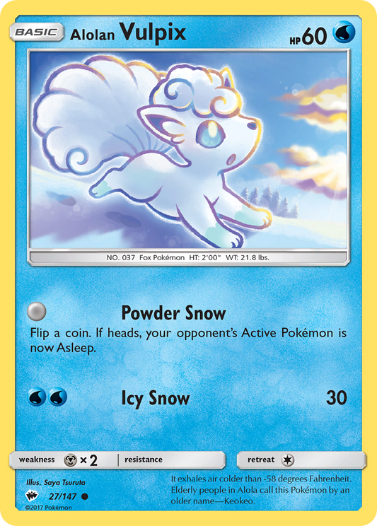 Alolan Vulpix (Burning Shadows SET) (Pokémon) (Basic) (Water) (HP: 60) (Common) (PKM Burning Shadows SET-95)