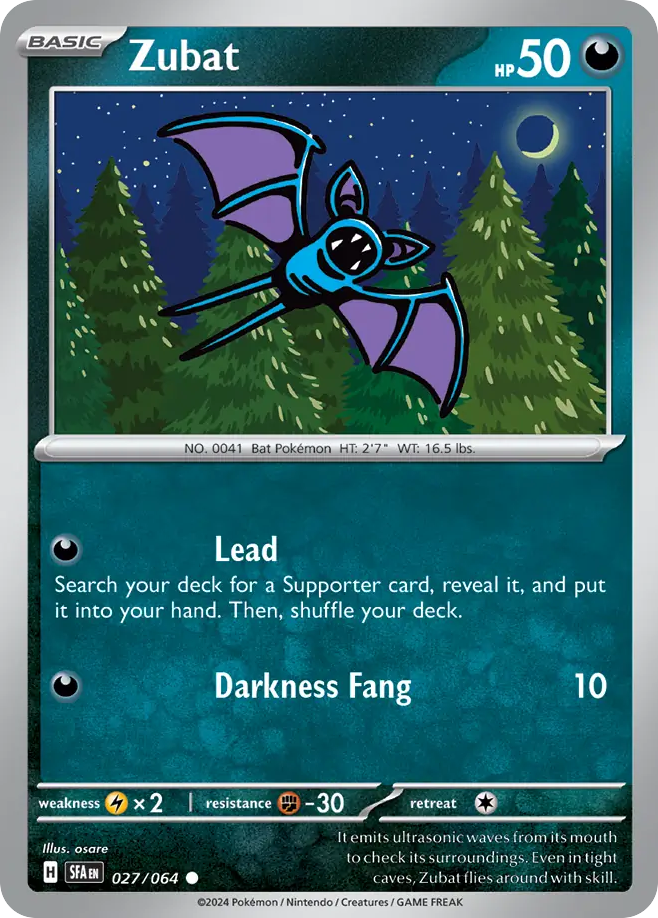 Zubat (Shrouded Fable SET) (Pokémon) (Basic) (Darkness) (HP: 50) (Common) (PKM Shrouded Fable SET-20)