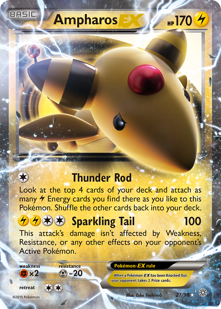 AmpharosEX (Ancient Origins SET) (Pokémon) (Basic, EX) (Lightning) (HP: 170) (Rare Holo EX) (PKM Ancient Origins SET-21)