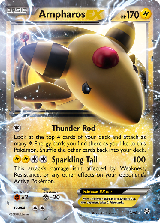 AmpharosEX (Ancient Origins SET) (Pokémon) (Basic, EX) (Lightning) (HP: 170) (Rare Holo EX) (PKM Ancient Origins SET-21)