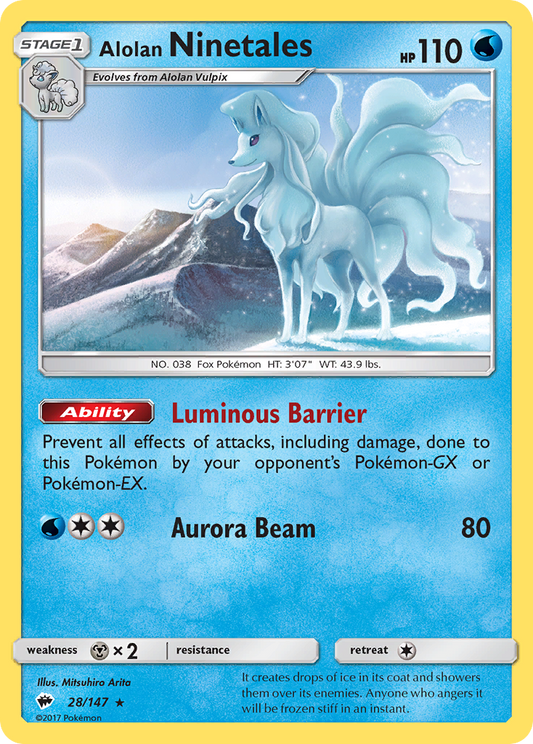 Alolan Ninetales (Burning Shadows SET) (Pokémon) (Stage 1) (Water) (HP: 110) (Rare) (PKM Burning Shadows SET-96)