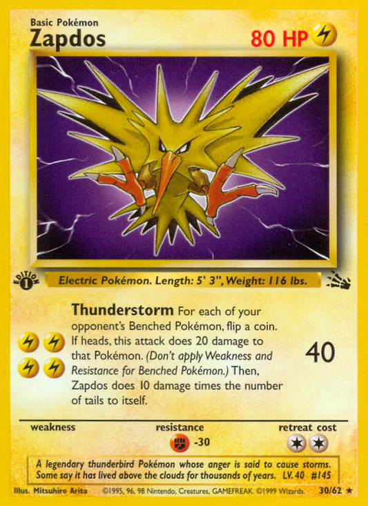 Zapdos (Fossil SET) (Pokémon) (Basic) (Lightning) (HP: 80) (Rare) (PKM Fossil SET-24)