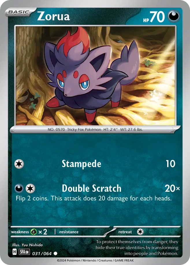Zorua (Shrouded Fable SET) (Pokémon) (Basic) (Darkness) (HP: 70) (Common) (PKM Shrouded Fable SET-25)