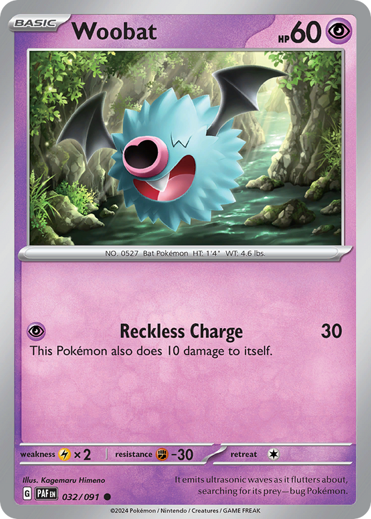 Woobat (Paldean Fates SET) (Pokémon) (Basic) (Psychic) (HP: 60) (Common) (PKM Paldean Fates SET-172)