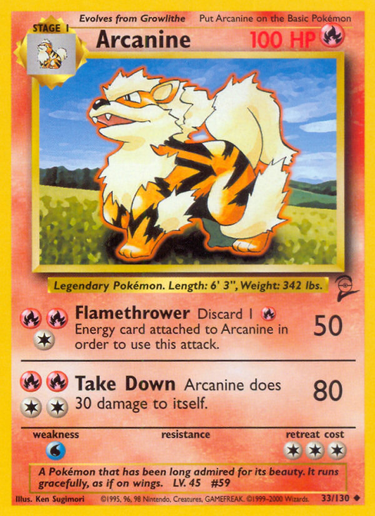 Arcanine (Base 2 SET) (Pokémon) (Stage 1) (Fire) (HP: 100) (Uncommon) (PKM Base 2 SET-58)