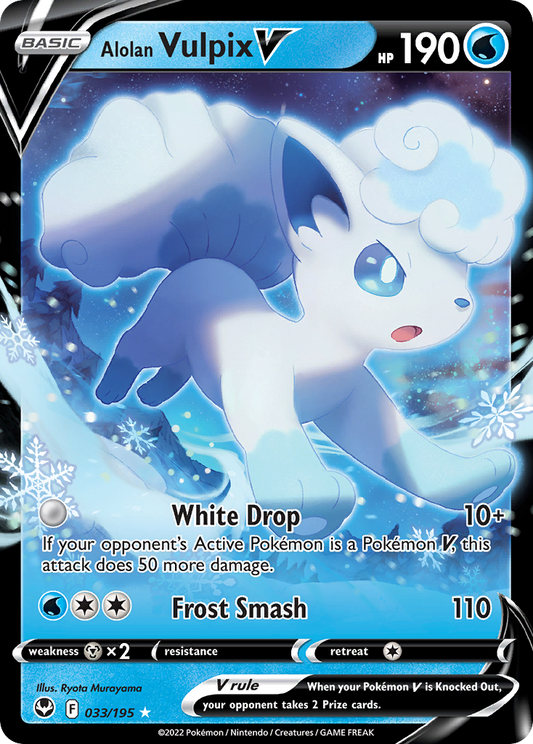 Alolan Vulpix V (Silver Tempest SET) (Pokémon) (Basic, V) (Water) (HP: 190) (Rare Holo V) (PKM Silver Tempest SET-143)