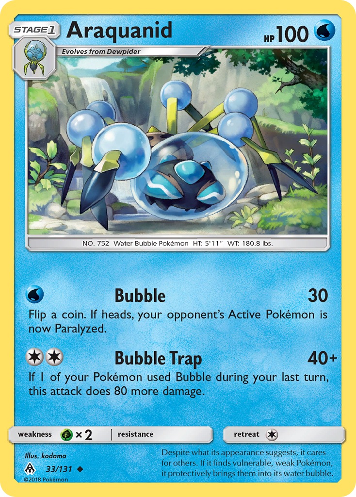 Araquanid (Forbidden Light SET) (Pokémon) (Stage 1) (Water) (HP: 100) (Uncommon) (PKM Forbidden Light SET-78)