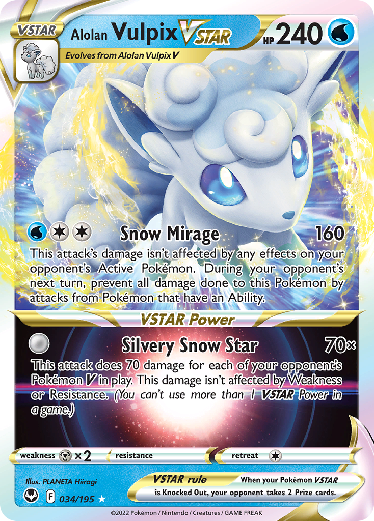 Alolan Vulpix VSTAR (Silver Tempest SET) (Pokémon) (VSTAR) (Water) (HP: 240) (Rare Holo VSTAR) (PKM Silver Tempest SET-144)