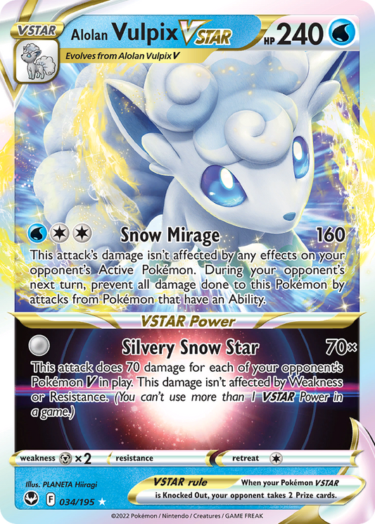 Alolan Vulpix VSTAR (Silver Tempest SET) (Pokémon) (VSTAR) (Water) (HP: 240) (Rare Holo VSTAR) (PKM Silver Tempest SET-144)