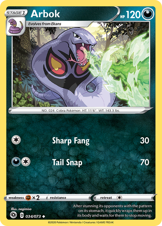 Arbok (Champion's Path SET) (Pokémon) (Stage 1) (Darkness) (HP: 120) (Uncommon) (PKM Champion's Path SET-28)