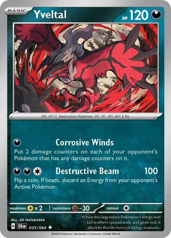 Yveltal (Shrouded Fable SET) (Pokémon) (Basic) (Darkness) (HP: 120) (Uncommon) (PKM Shrouded Fable SET-29)