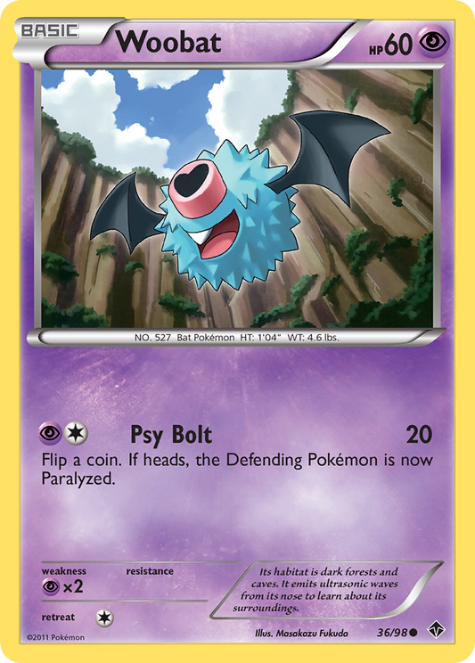 Woobat (Emerging Powers SET) (Pokémon) (Basic) (Psychic) (HP: 60) (Common) (PKM Emerging Powers SET-30)