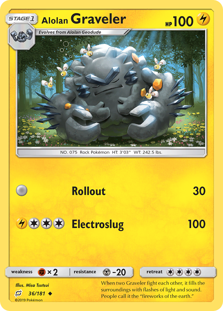 Alolan Graveler (Team Up SET) (Pokémon) (Stage 1) (Lightning) (HP: 100) (Uncommon) (PKM Team Up SET-129)