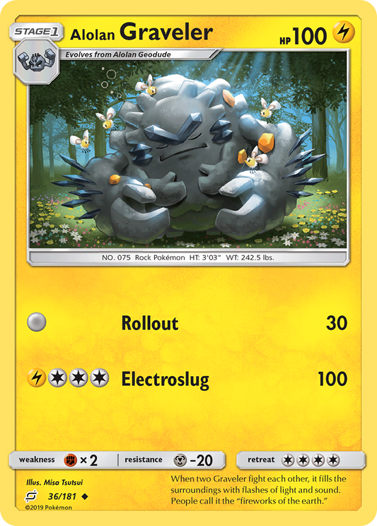 Alolan Graveler (Team Up SET) (Pokémon) (Stage 1) (Lightning) (HP: 100) (Uncommon) (PKM Team Up SET-129)