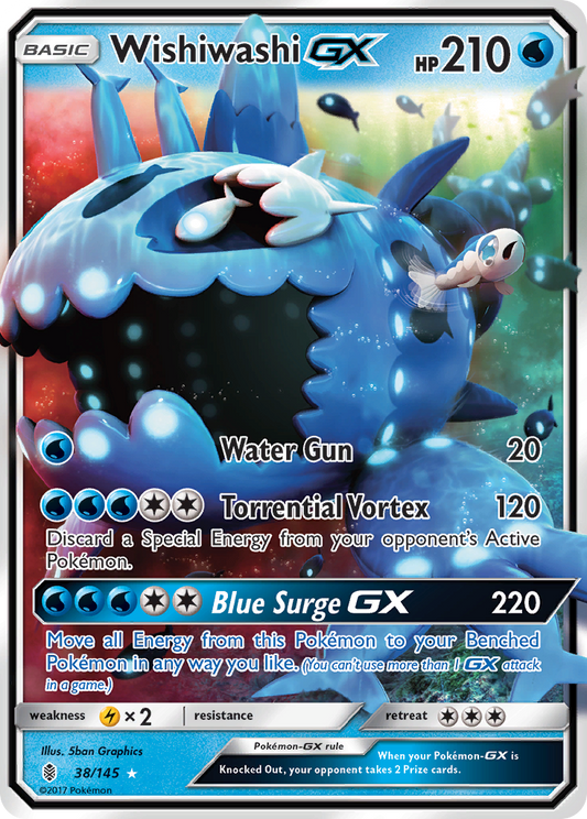 WishiwashiGX (Guardians Rising SET) (Pokémon) (Basic, GX) (Water) (HP: 210) (Rare Holo GX) (PKM Guardians Rising SET-110)
