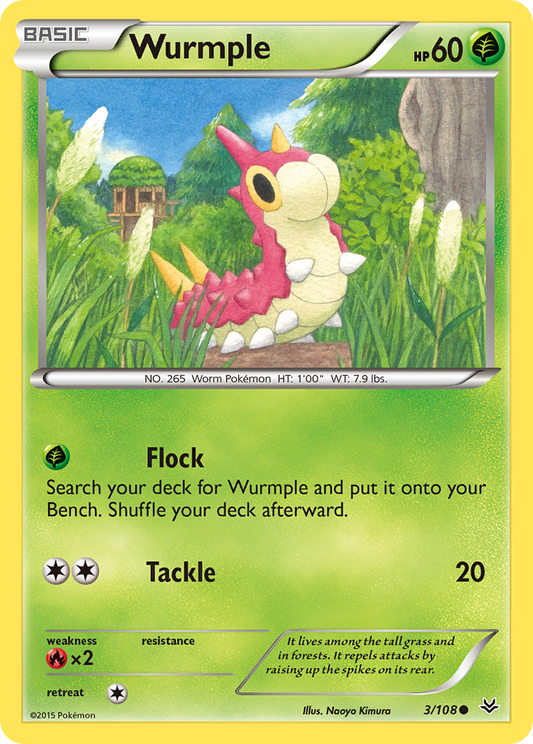 Wurmple (Roaring Skies SET) (Pokémon) (Basic) (Grass) (HP: 60) (Common) (PKM Roaring Skies SET-34)