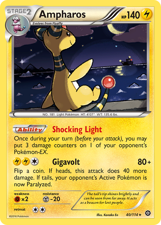 Ampharos (Steam Siege SET) (Pokémon) (Stage 2) (Lightning) (HP: 140) (Rare Holo) (PKM Steam Siege SET-52)