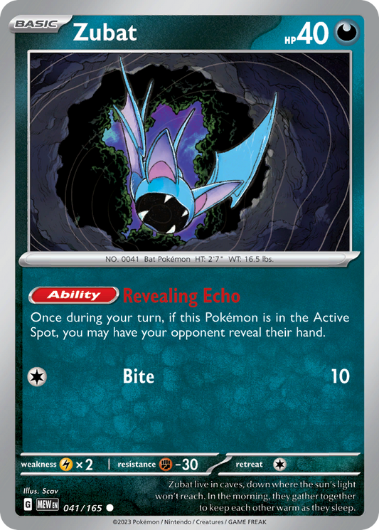 Zubat (151 SET) (Pokémon) (Basic) (Darkness) (HP: 40) (Common) (PKM 151 SET-144)