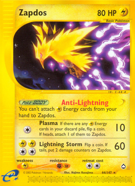 Zapdos (Aquapolis SET) (Pokémon) (Basic) (Lightning) (HP: 80) (Rare) (PKM Aquapolis SET-90)